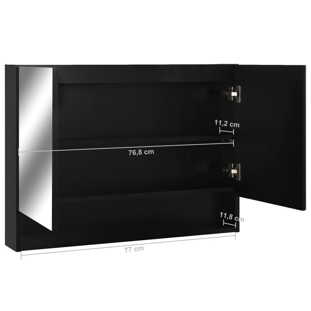 vidaXL Καθρέφτης Μπάνιου με Ντουλάπι / LED Μαύρο 80 x 15 x 60 εκ. MDF