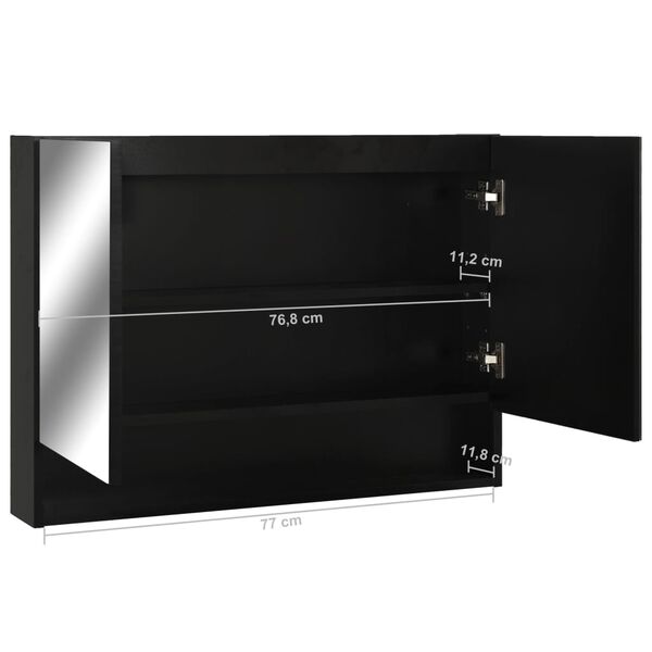 vidaXL Καθρέφτης Μπάνιου με Ντουλάπι / LED Μαύρο 80 x 15 x 60 εκ. MDF