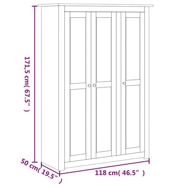 vidaXL Ντουλάπα Τρίφυλλη 118 x 50 x 171,5 εκ. Ξύλο Πεύκου Σειρά Panama