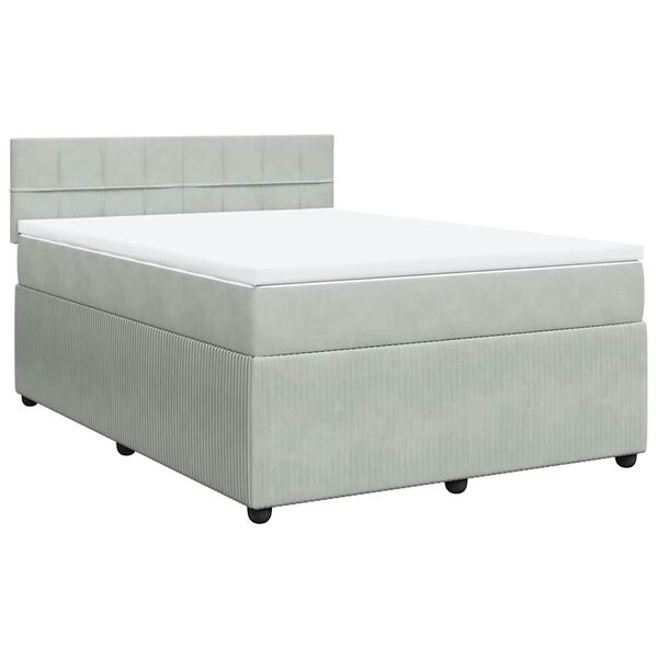vidaXL Κρεβάτι Boxspring με Στρώμα Ανοιχτό Γκρι 140x190 εκ. Βελούδινο