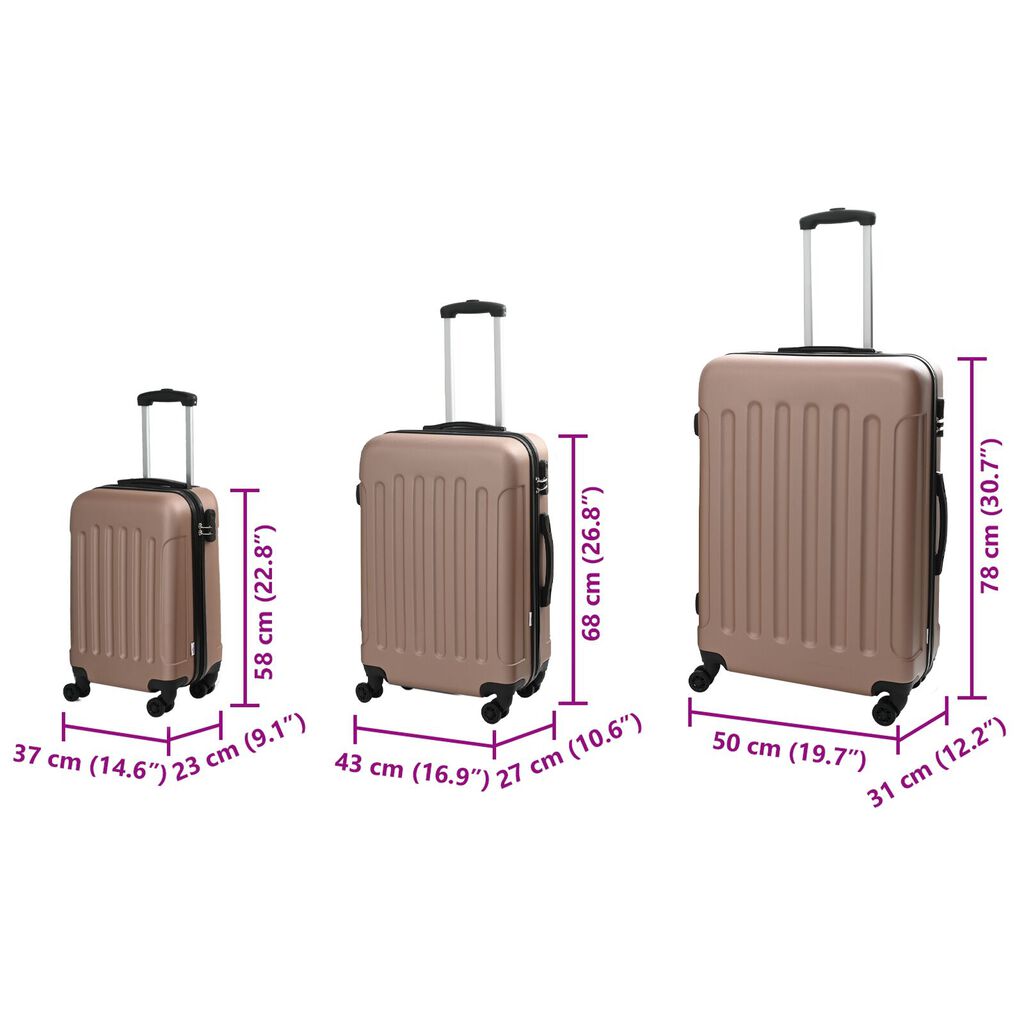 vidaXL Σετ Βαλίτσας 3 τμχ Σκληρή Ροζ Χρυσό 20” 24” 28” ABS