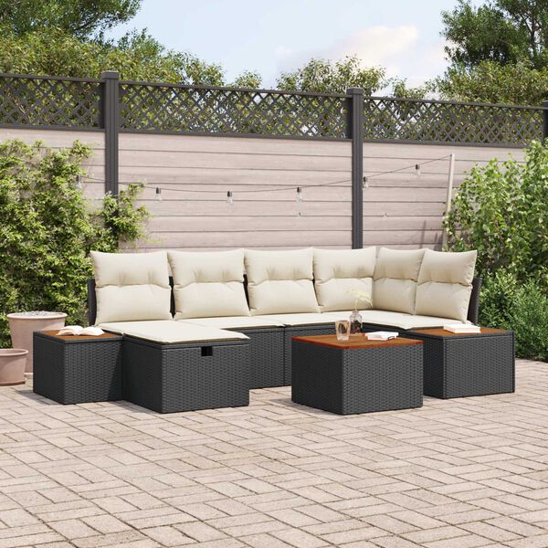 vidaXL Σετ Καναπέ Κήπου με μαξιλάρι 7 pcs Μαύρο Πολυ ράταν