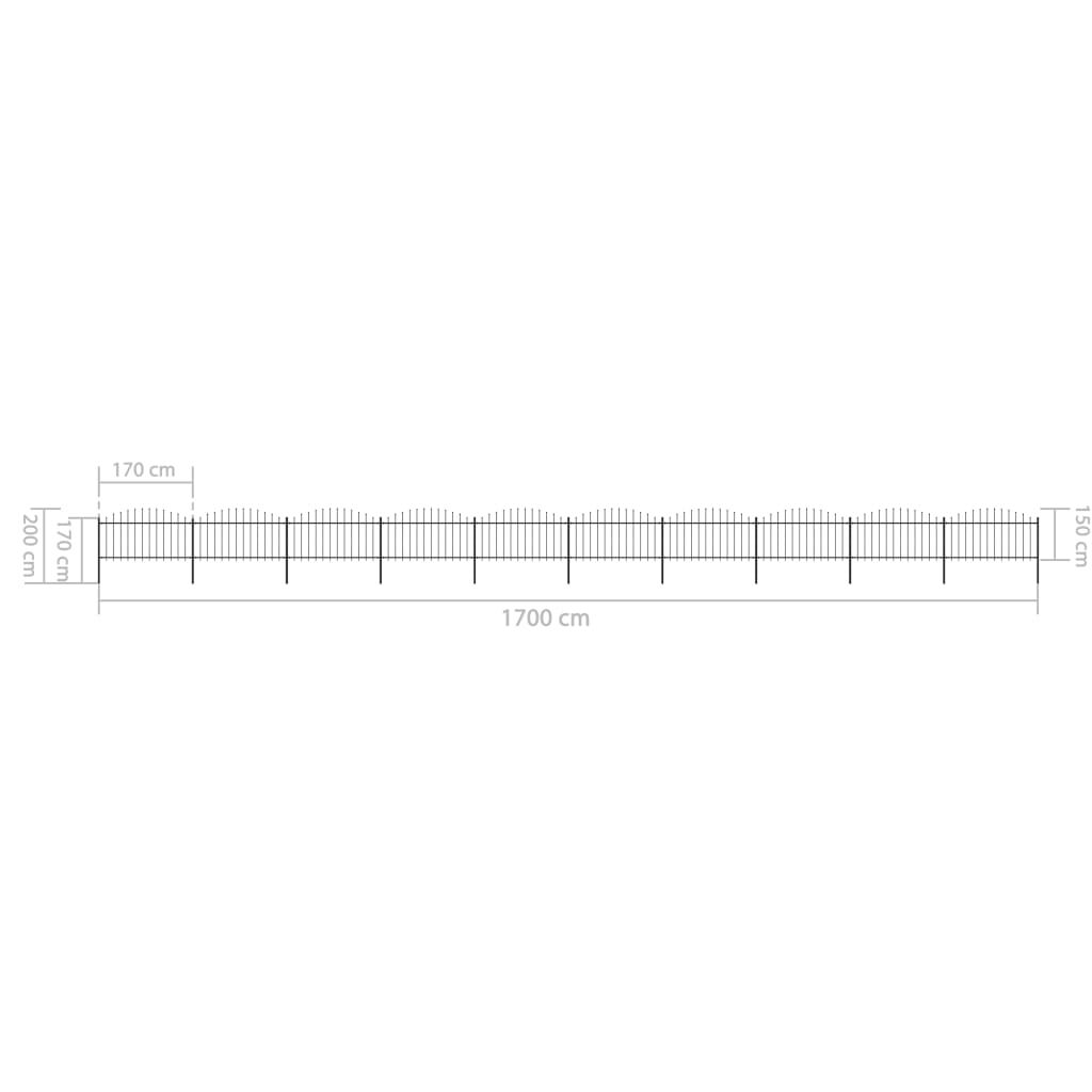 vidaXL Κάγκελα Περίφραξης με Λόγχες Μαύρα (1,25-1,5) x 1,7 μ. Ατσάλινα