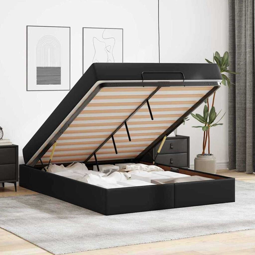 vidaXL Σκελετός κρεβατιού με στρώμα Μαύρο 140 x 190 cm Τεχνητό δέρμα