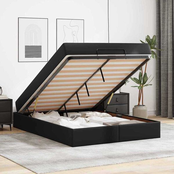 vidaXL Σκελετός κρεβατιού με στρώμα Μαύρο 140 x 190 cm Τεχνητό δέρμα