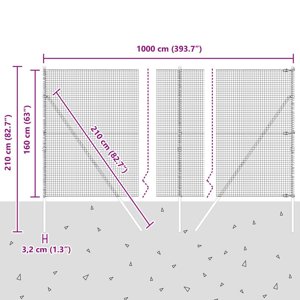 vidaXL Φράχτης Welded Wire με 7 παλάμες Γκρι 1.6x10 μ