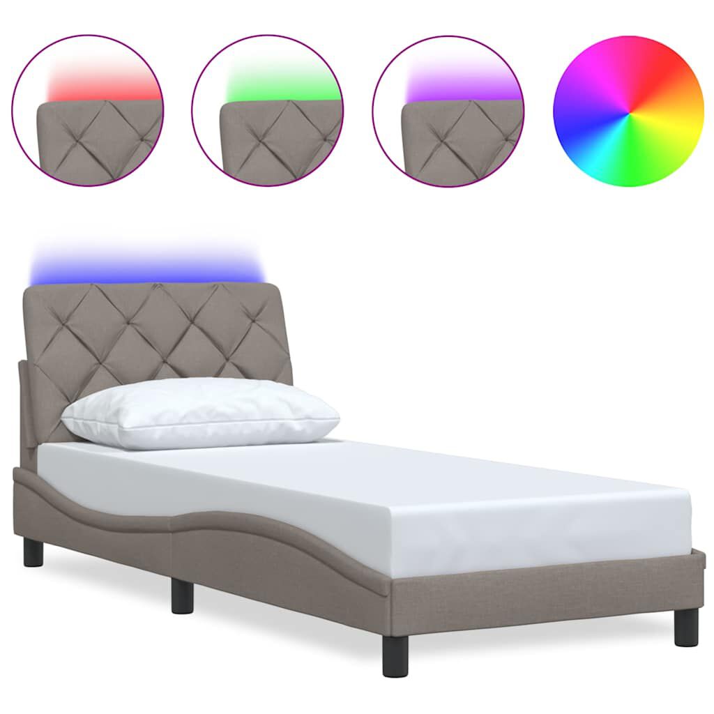 vidaXL Σκελετός Κρεβατιού με LED Χωρίς Στρώμα Taupe 90x190 εκ.