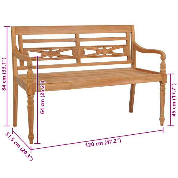 vidaXL Παγκάκι Batavia 120 εκ. από Ξύλο Teak