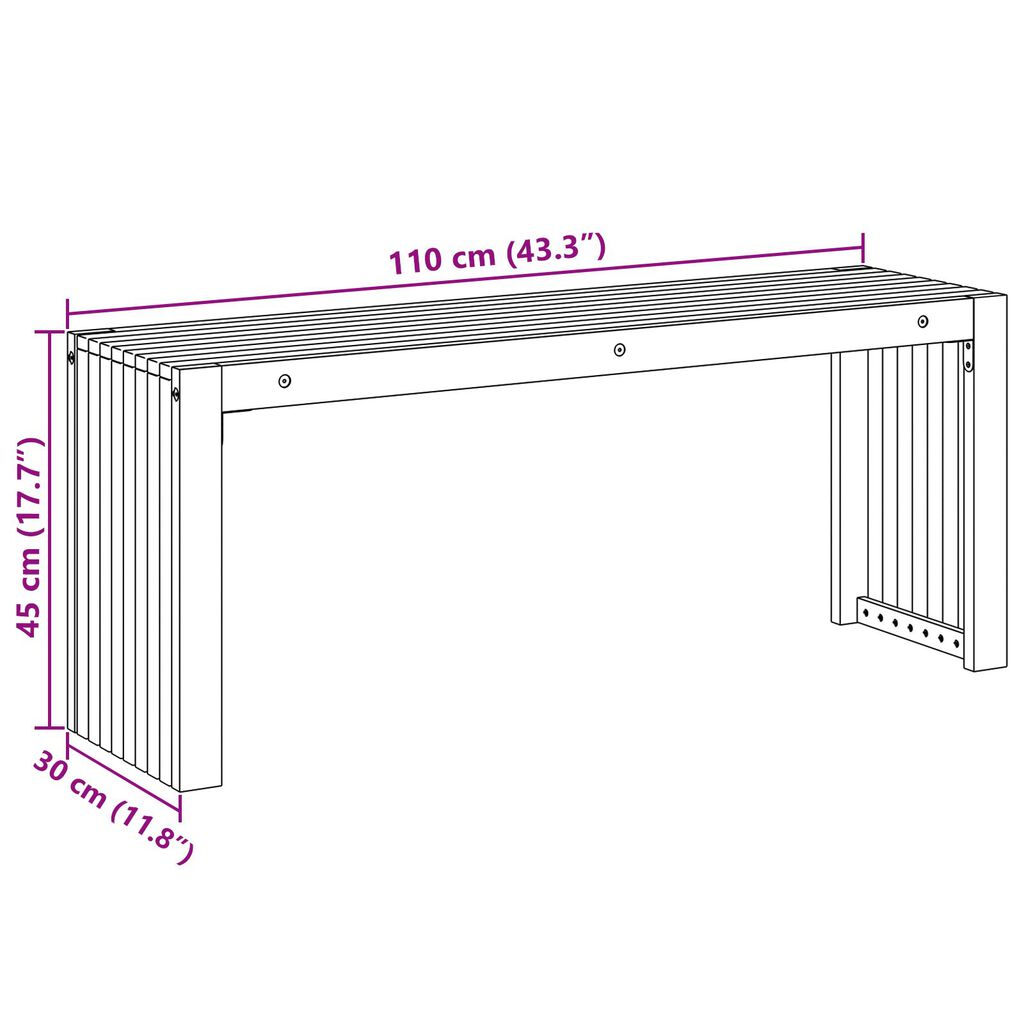vidaXL Πάγκος Κήπου με Slatted Σχεδίαση 110x30x45 cm Μασίφ Ξύλο Acacia