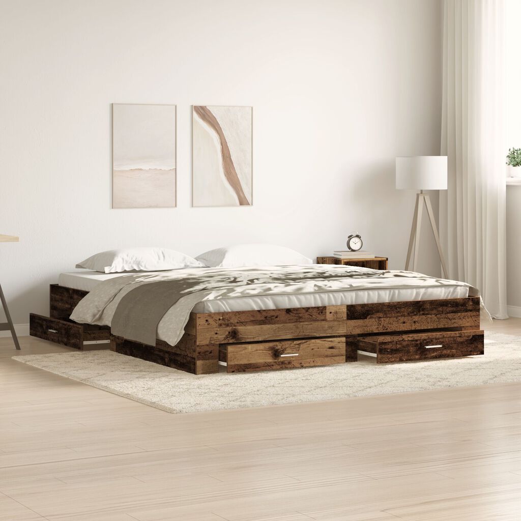 Bed Frame με Συρτάρια Παλαιού Ξύλου 180x200 εκ. Κατασκευασμένο Ξύλο