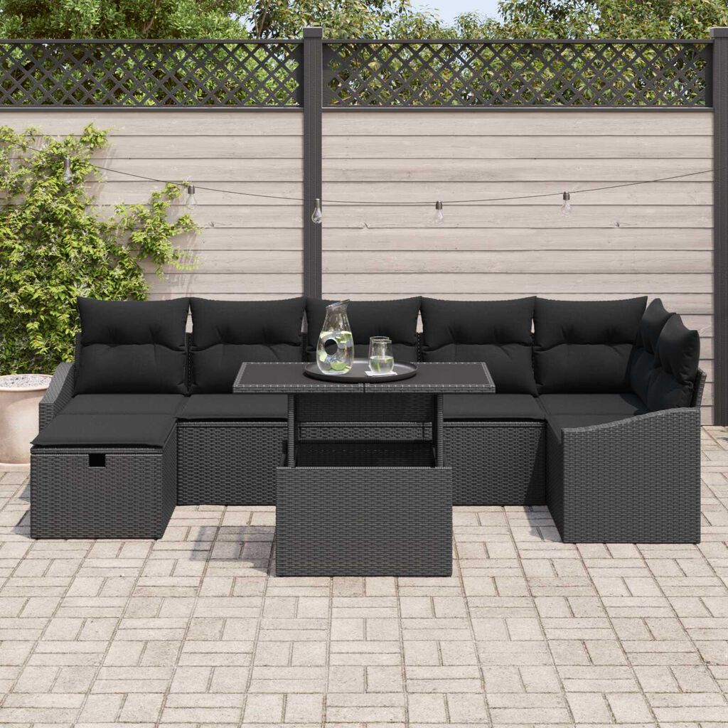 vidaXL Σετ Καναπέ Κήπου με μαξιλάρι 8 pcs Μαύρο Πολυ ράταν