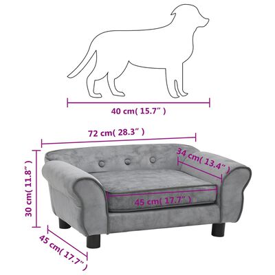 vidaXL Καναπές - Κρεβάτι Σκύλου Γκρι 72 x 45 x 30 εκ. Βελουτέ