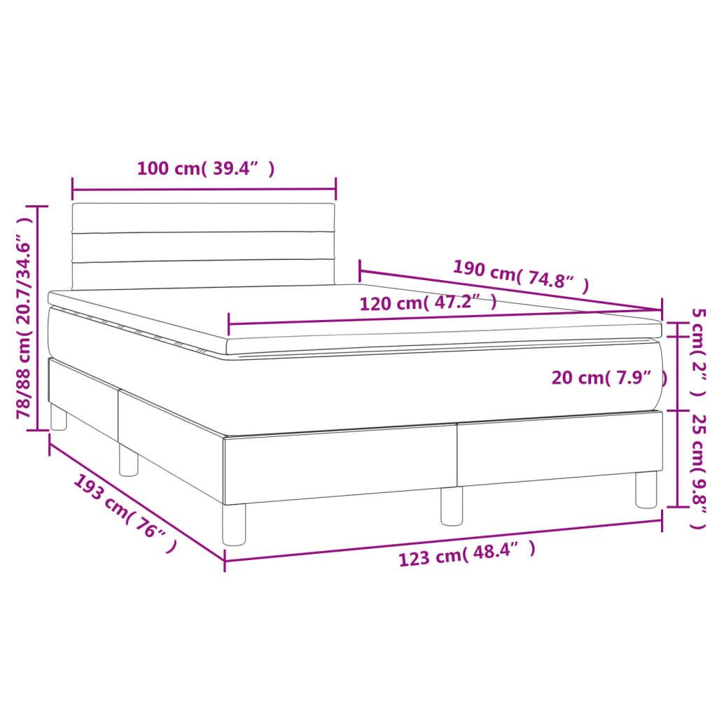 vidaXL Κρεβάτι Boxspring με Στρώμα & LED Taupe 120x190 εκ. Υφασμάτινο