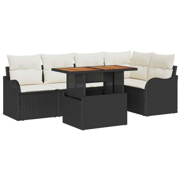 vidaXL Σετ Καναπέ Κήπου 6 pcs Μαύρο και κρεμ 100 x 55 x 73 εκ
