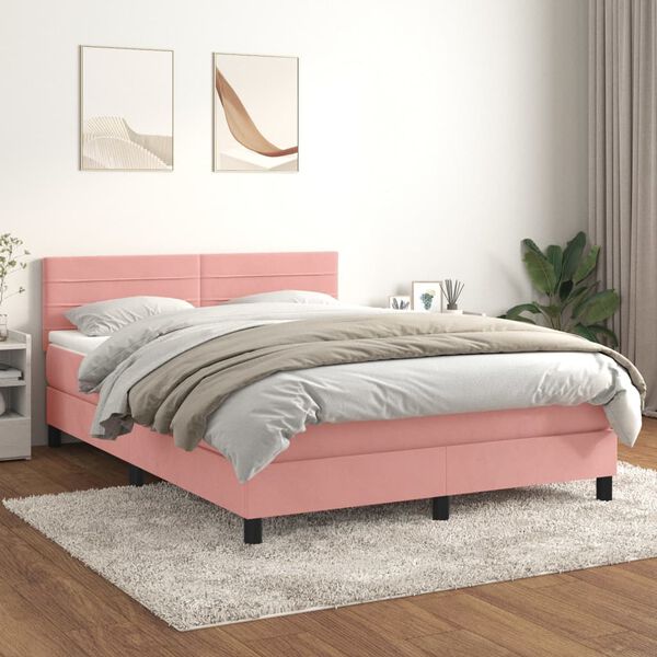vidaXL &Kappa;&rho;&epsilon;&beta;ά&tau;&iota; Boxspring &mu;&epsilon; &Sigma;&tau;&rho;ώ&mu;&alpha; &Rho;&omicron;&zeta; 140x200 &epsilon;&kappa;. &Beta;&epsilon;&lambda;&omicron;ύ&delta;&iota;&nu;&omicron;
