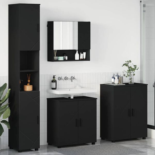 vidaXL Σετ Επίπλων Μπάνιου Επιτοίχιο 4 pcs Μαύρο 61 x 35 x 64 εκ.