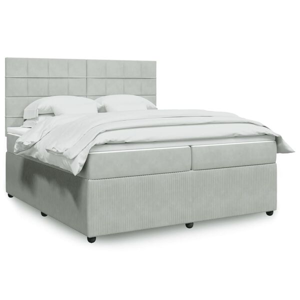 vidaXL Κρεβάτι Boxspring με Στρώμα Ανοιχτό Γκρι 200x200 εκ. Βελούδινο