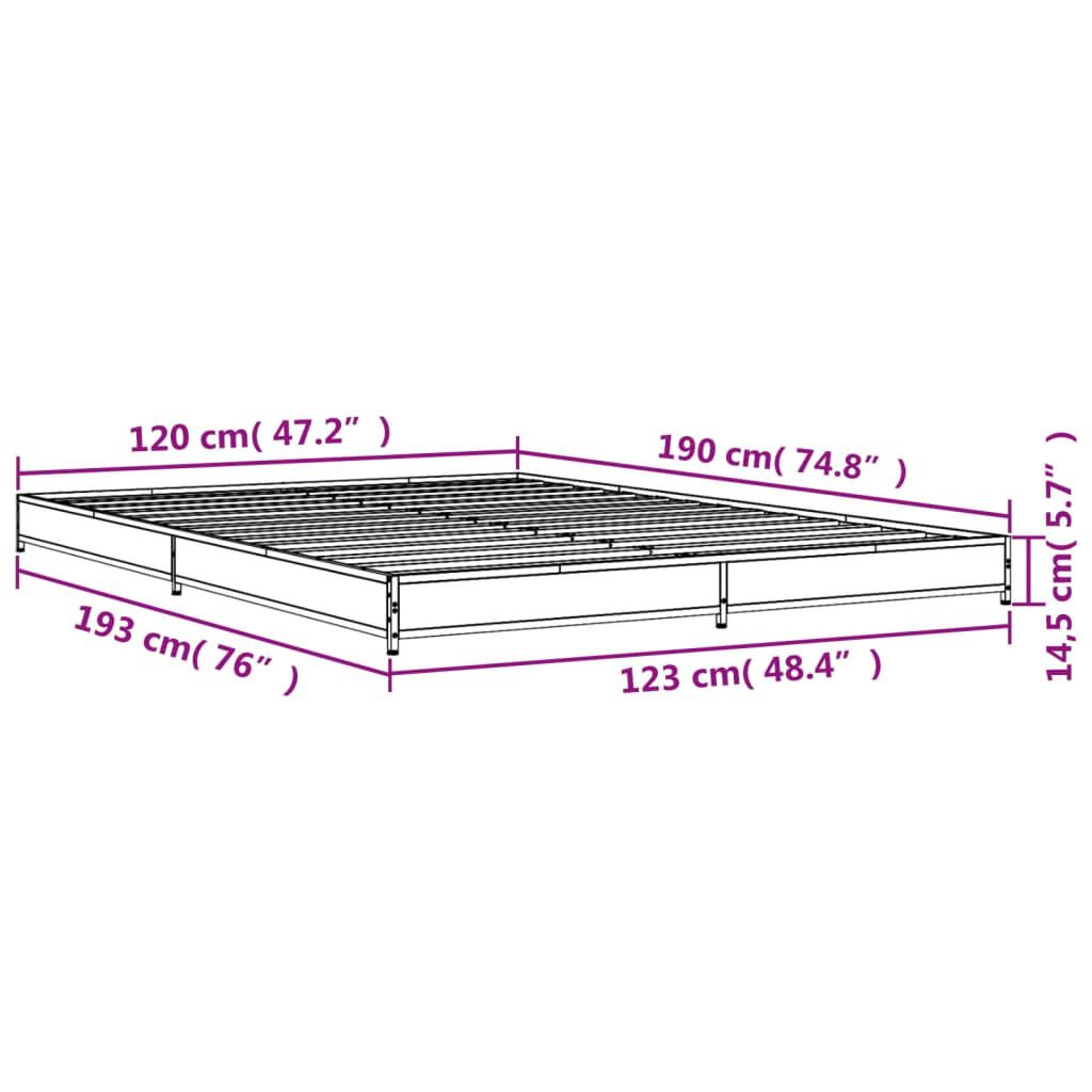 vidaXL Πλαίσιο Κρεβατιού Μαύρο 120x190 εκ. Επεξ. Ξύλο & Μέταλλο