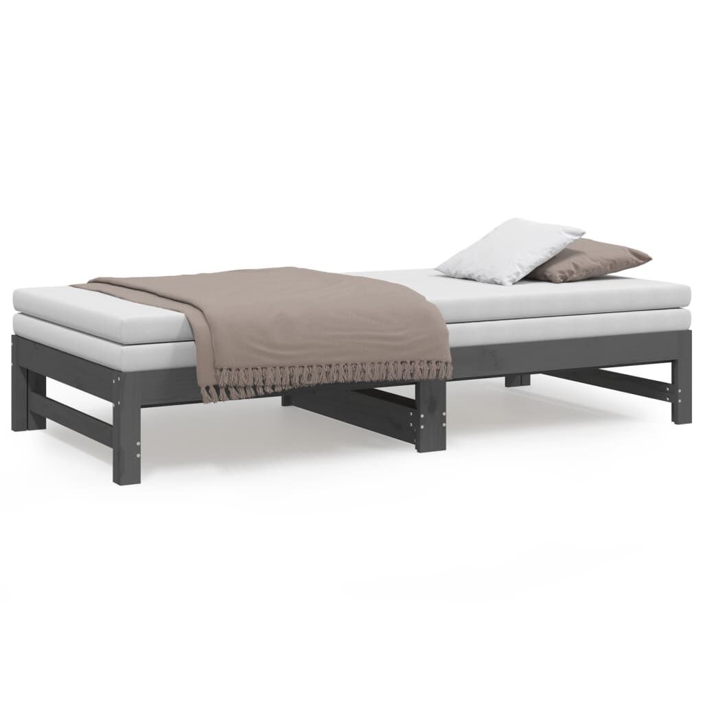 vidaXL Καναπές Κρεβάτι Συρόμενος Γκρι 2x(90x190) εκ. Μασίφ Ξύλο Πεύκου