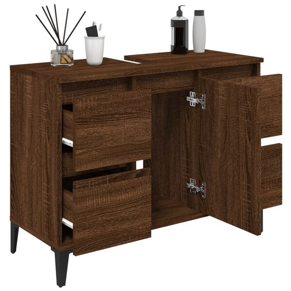 vidaXL Ντουλάπι Νιπτήρα Καφέ Δρυς 80 x 33 x 60 εκ. Επεξεργασμένο Ξύλο