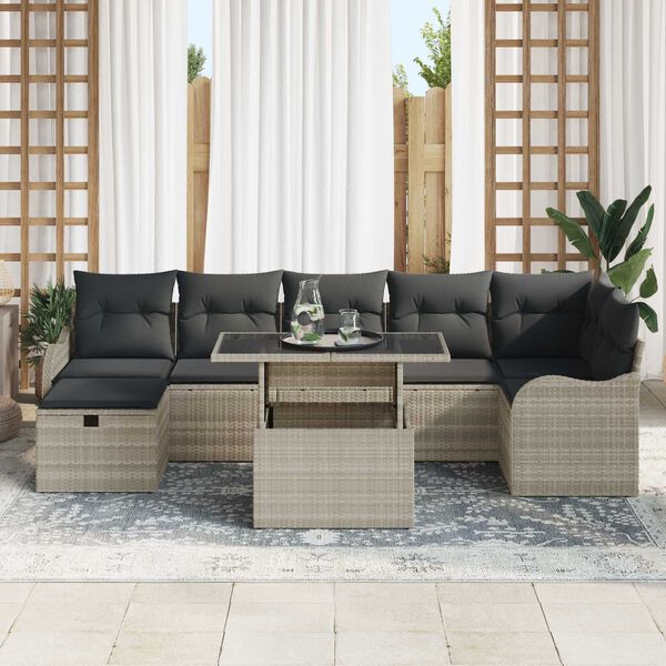 vidaXL Σετ Καναπέ Κήπου με μαξιλάρι 8 pcs Ανοιχτό γκρι Πολυ ράταν