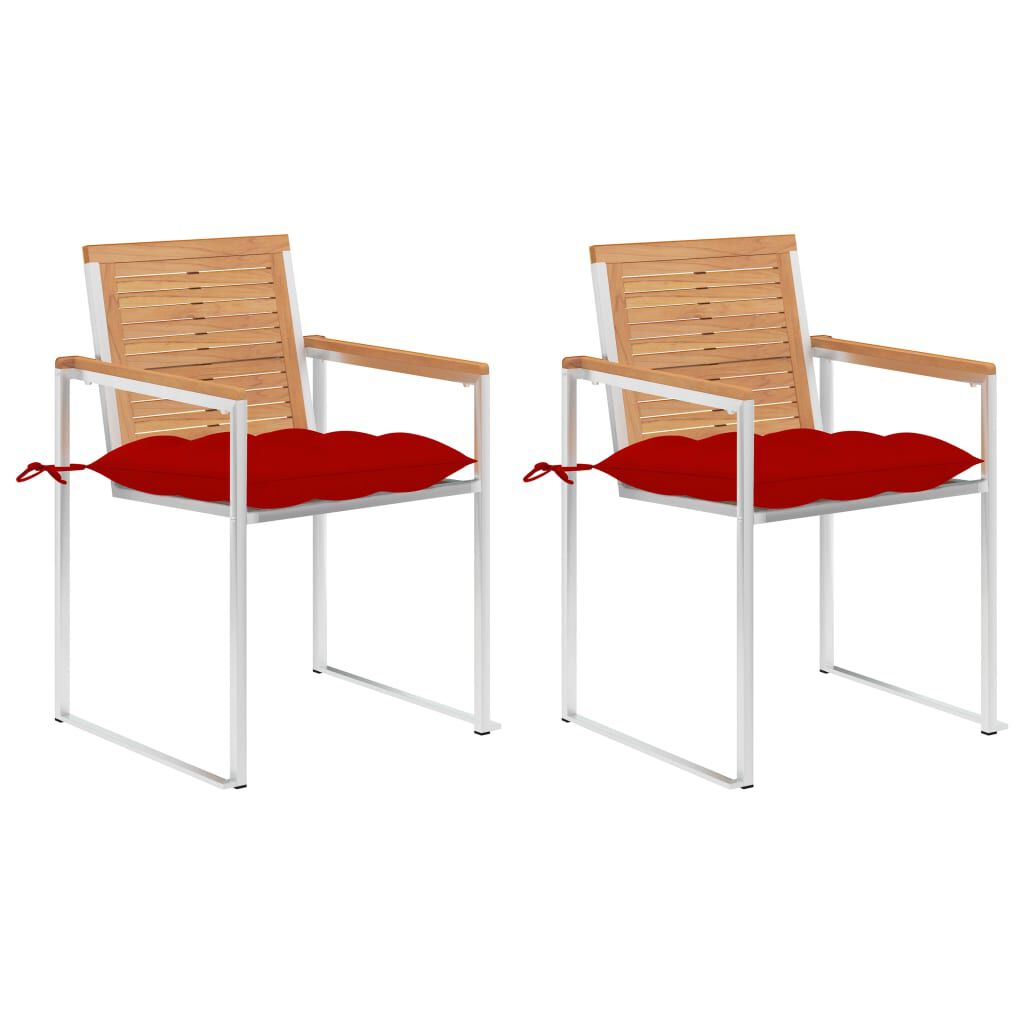 vidaXL Καρέκλες Κήπου 2 τεμ. από Μασίφ Ξύλο Teak/Ατσάλι με Μαξιλάρια