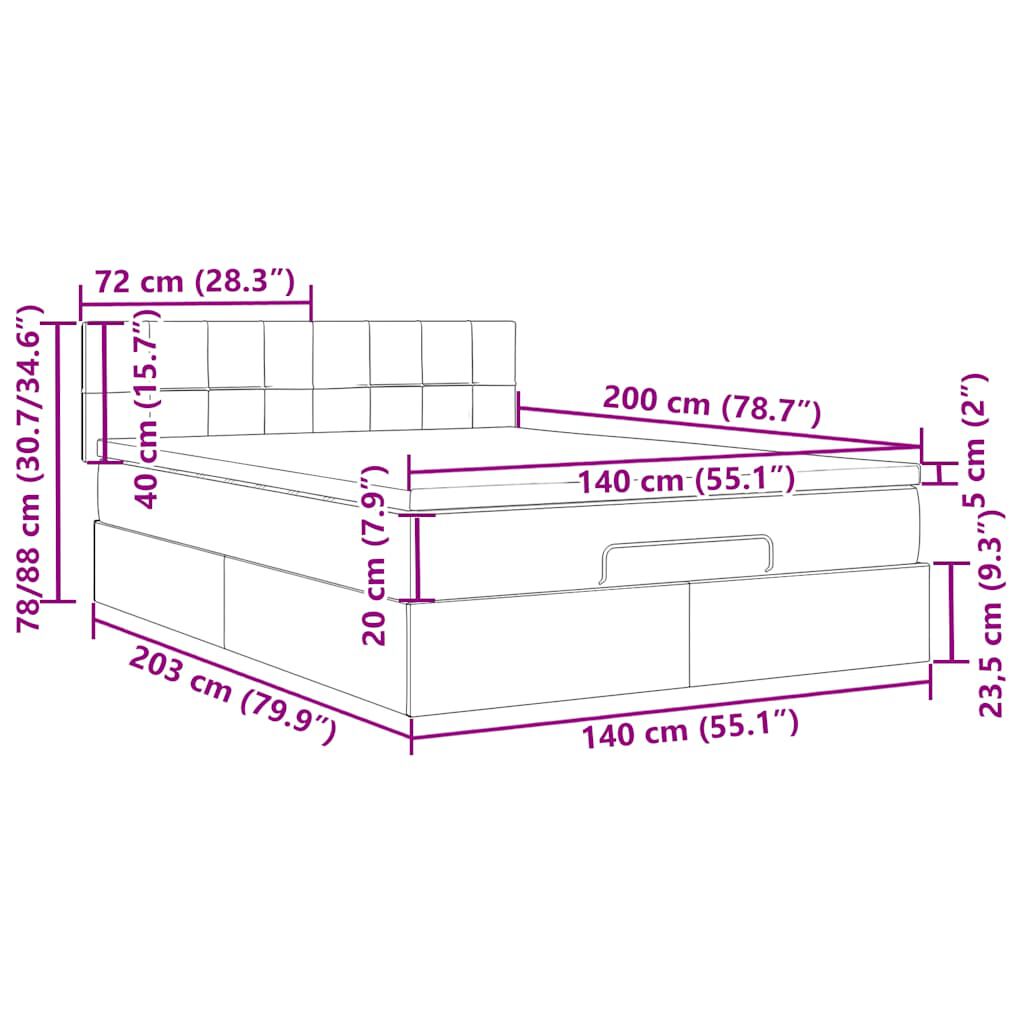 vidaXL Οθωμανικό κρεβάτι με στρώμα & LEDs Μπλε 140x200cm ύφασμα
