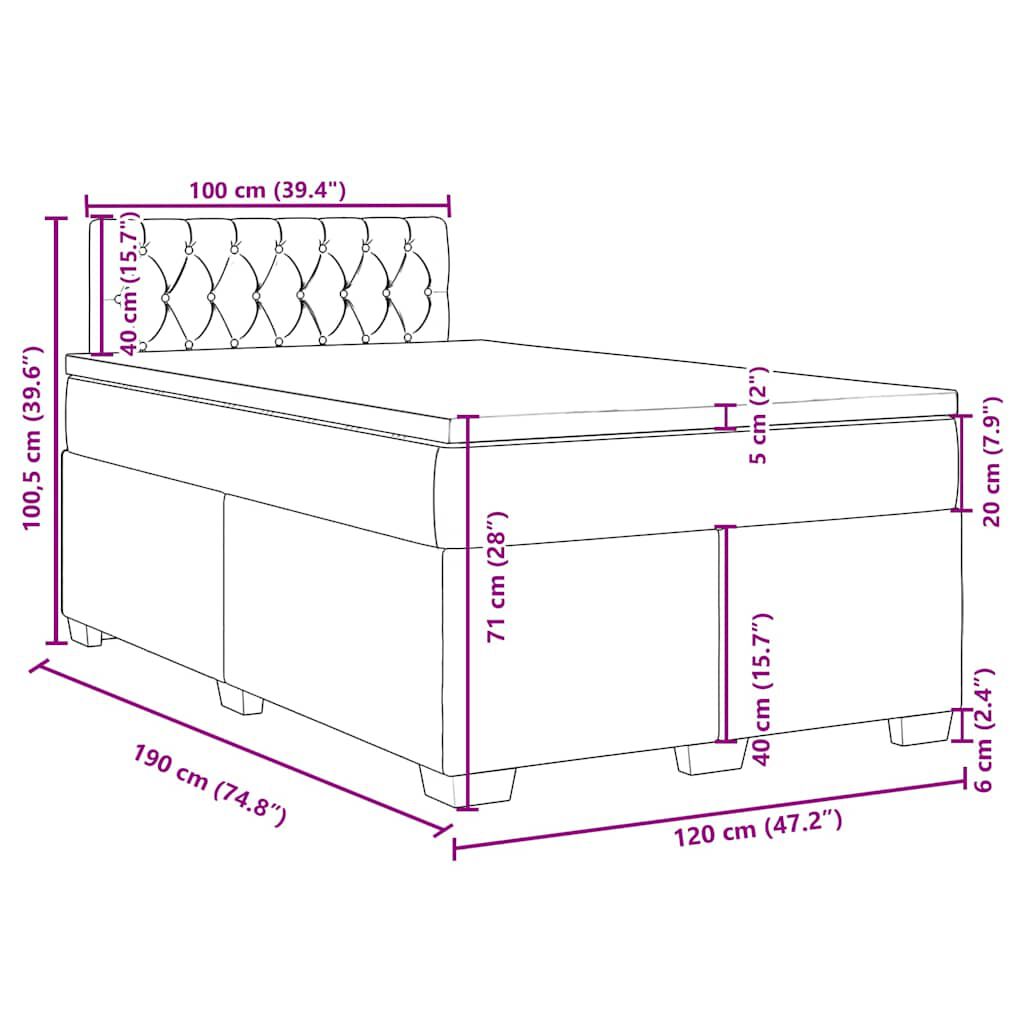 vidaXL Κρεβάτι Boxspring με Στρώμα Μπλε 120x190 εκ. Υφασμάτινο