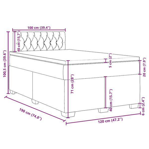 vidaXL Κρεβάτι Boxspring με Στρώμα Μπλε 120x190 εκ. Υφασμάτινο