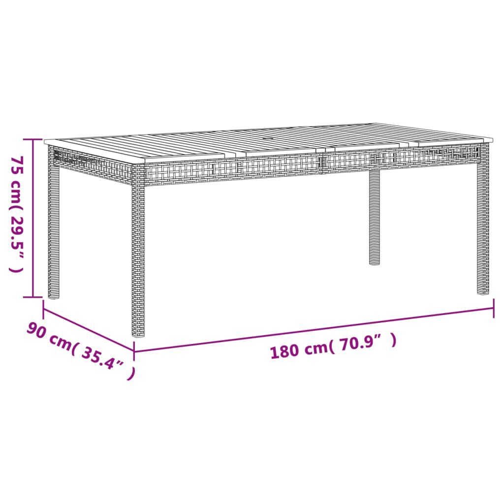 vidaXL Τραπέζι Κήπου Μαύρο 180x90x75 εκ. Συνθετικό Ρατάν/Ξύλο Ακακίας