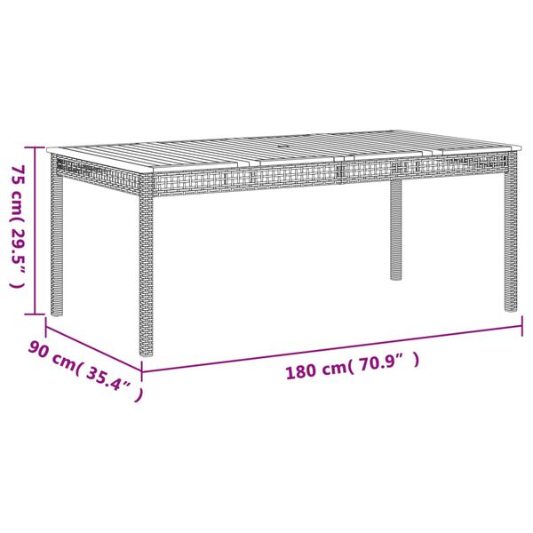 vidaXL Τραπέζι Κήπου Μαύρο 180x90x75 εκ. Συνθετικό Ρατάν/Ξύλο Ακακίας