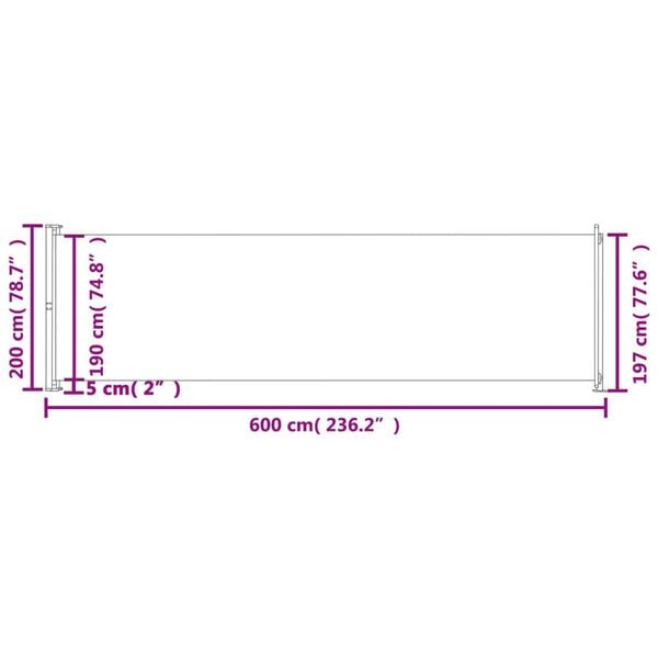 vidaXL Σκίαστρο Πλαϊνό Συρόμενο Βεράντας Γκρι 200 x 600 εκ.