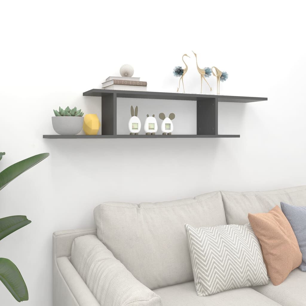 vidaXL Ράφι Τηλεόρασης Επιτοίχιο Γκρι 125 x 18 x 23 εκ. από Επεξ. Ξύλο
