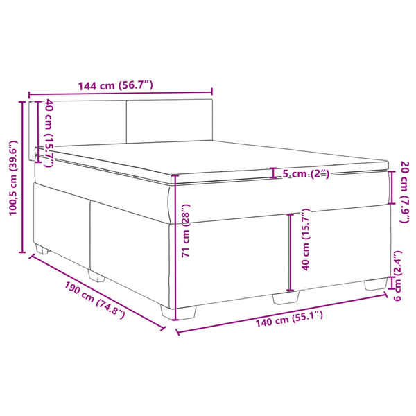 vidaXL Κρεβάτι Boxspring με Στρώμα Σκούρο Γκρι 140x190 εκ. Βελούδινο