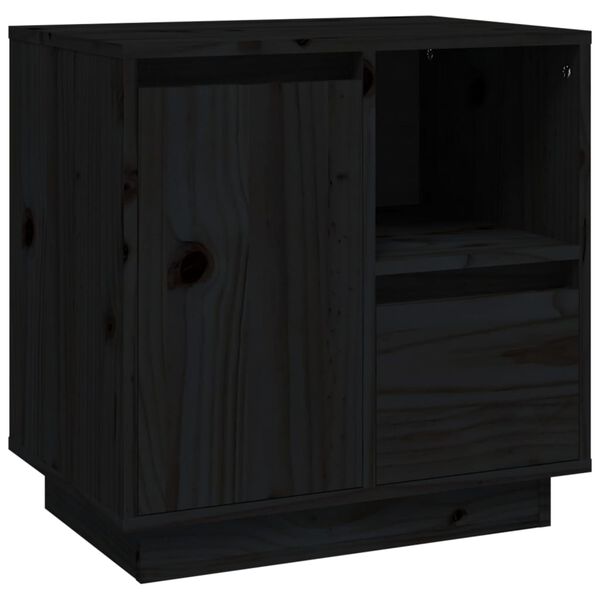 vidaXL Κομοδίνο Μαύρο 50 x 34 x 50 εκ. από Μασίφ Ξύλο Πεύκου