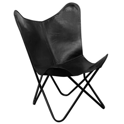 vidaXL Καρέκλα Πεταλούδα Μαύρη από Γνήσιο Δέρμα
