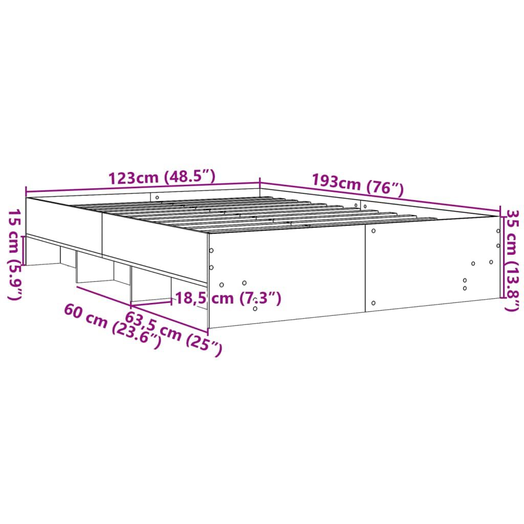 vidaXL Πλαίσιο Κρεβατιού Γκρι Σκυροδέματος 120x190 εκ. Επεξεργ. Ξύλο