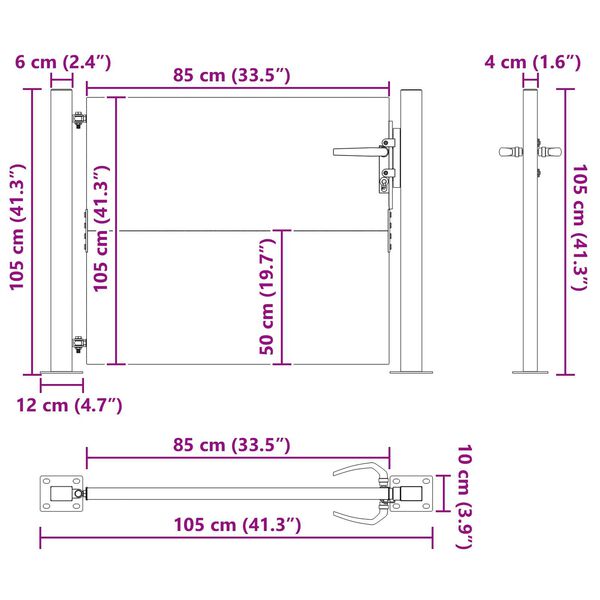 vidaXL Πύλη Κήπου Μαύρο 105 x 100 εκ Ατσάλι με Επικάλυψη Πούδρας
