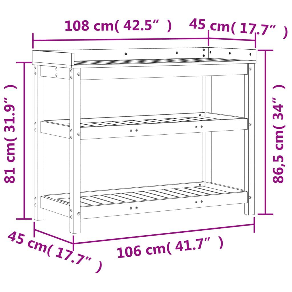 vidaXL Τραπέζι Κηπουρικής με Ράφια 108x45x86,5 εκ. Εμποτ. Ξύλο Πεύκου