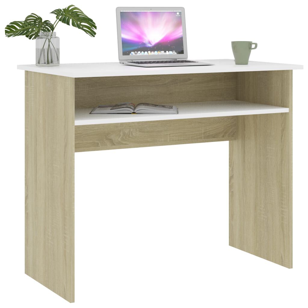 vidaXL Γραφείο Λευκό / Sonoma Δρυς 90 x 50 x 74 εκ. από Μοριοσανίδα