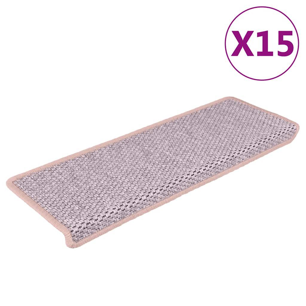 vidaXL Πατάκια Σκάλας Αυτοκόλ. 15 τεμ. Όψη Σιζάλ 65x21x4 εκ. Ροζ