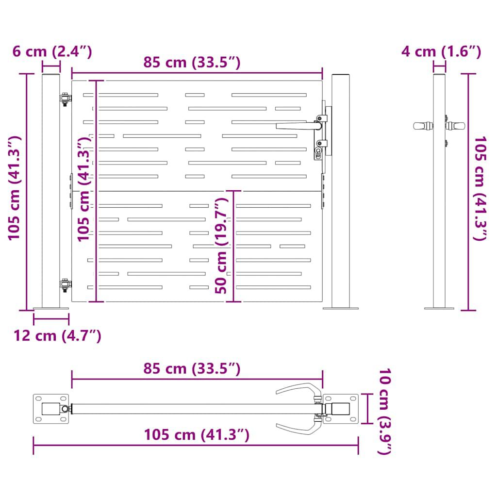 vidaXL Πύλη Κήπου με Τετράγωνο Σχέδιο 105 x 105 εκ. από Ατσάλι Corten