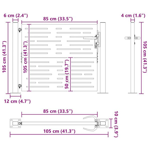 vidaXL Πύλη Κήπου με Τετράγωνο Σχέδιο 105 x 105 εκ. από Ατσάλι Corten