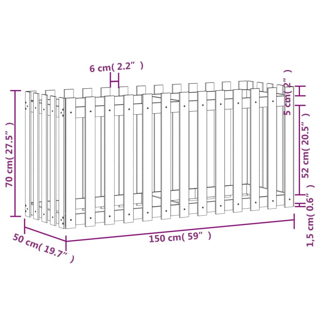 vidaXL Ζαρντινιέρα με Σχέδιο Φράχτη 150x50x70εκ. Εμποτισμ. Ξύλο Πεύκου