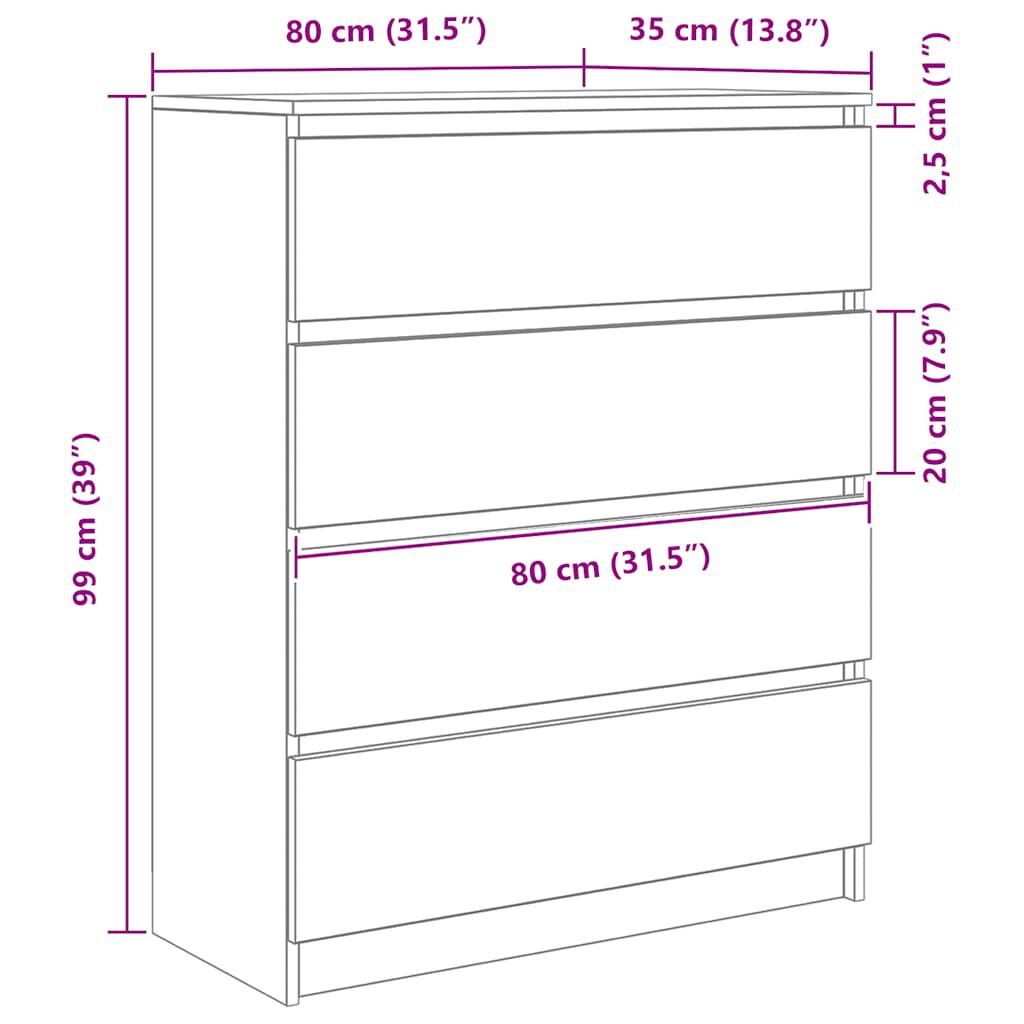 vidaXL Sideboard Μαύρη βελανιδιά 80x35x99 cm Κατασκευασμένο ξύλο