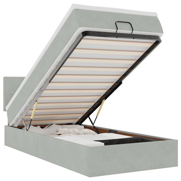 vidaXL Οθωμανικό κρεβάτι με στρώμα&LEDs Ανοιχτό γκρι 90x190cm Βελούδο