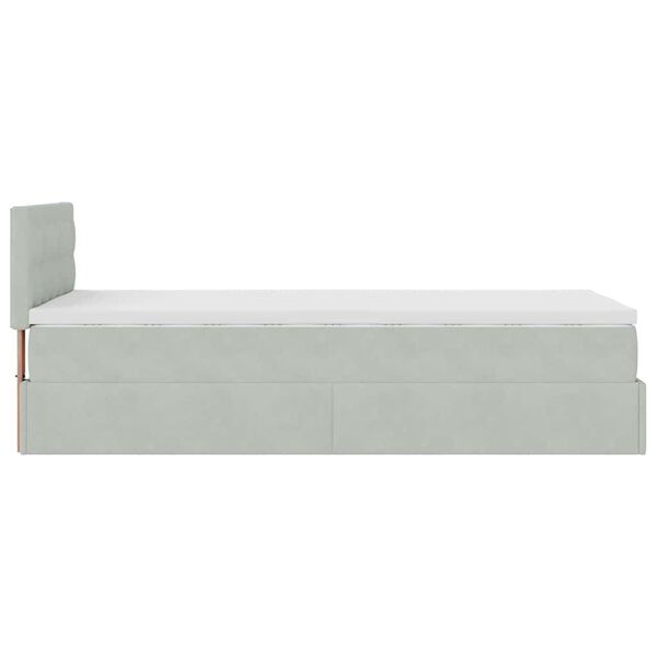 vidaXL Οθωμανικό κρεβάτι με στρώμα&LEDs Ανοιχτό γκρι 90x200cm Βελούδο