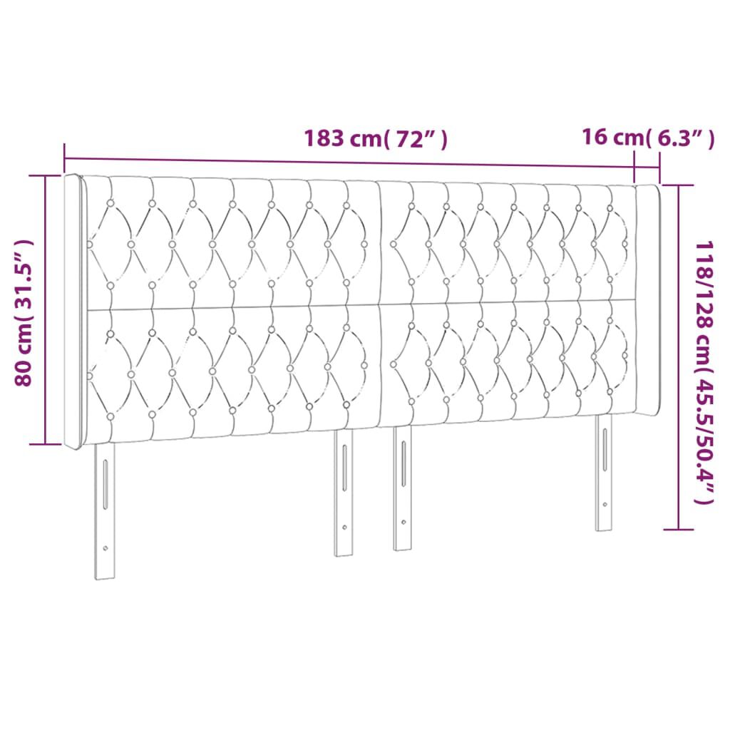 vidaXL Κεφαλάρι Κρεβατιού LED Κρεμ 183x16x118/128 εκ. Υφασμάτινο