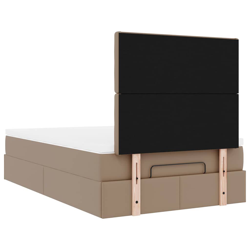 vidaXL Οθωμανικό κρεβάτι με στρώμα & LEDs Cappucino Faux Leather