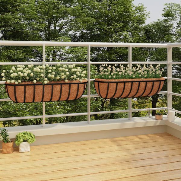 vidaXL Ζαρντινιέρες Τοίχου 2 τεμ. Μαύρες 61 x 19 x 16 εκ. από Ατσάλι